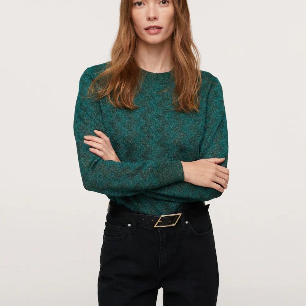 New condition printed sweater with metallic thread